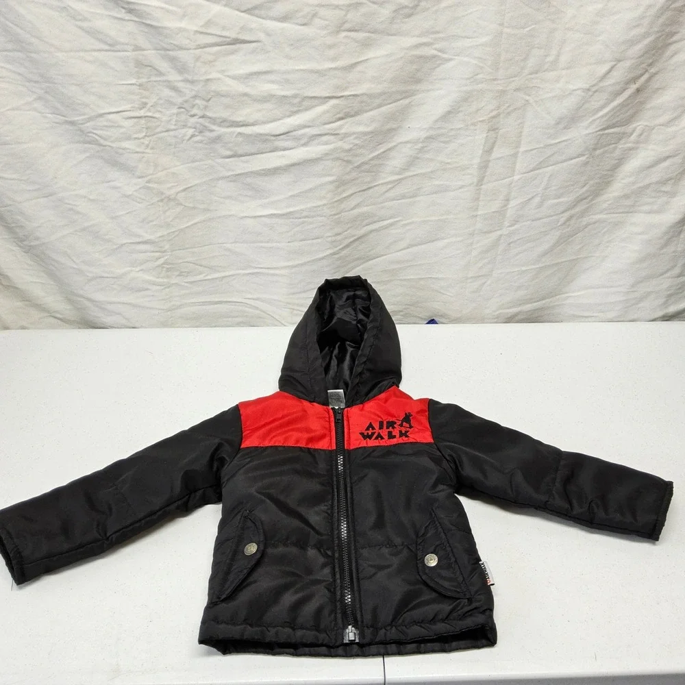 Airwalk Puffer Jacket Kids 3T Black Red Hooded‎ Insulated Full Zip Skater Coat